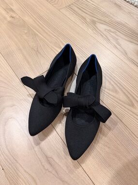 Rothy's Black Pointed Bow Knit Flats
